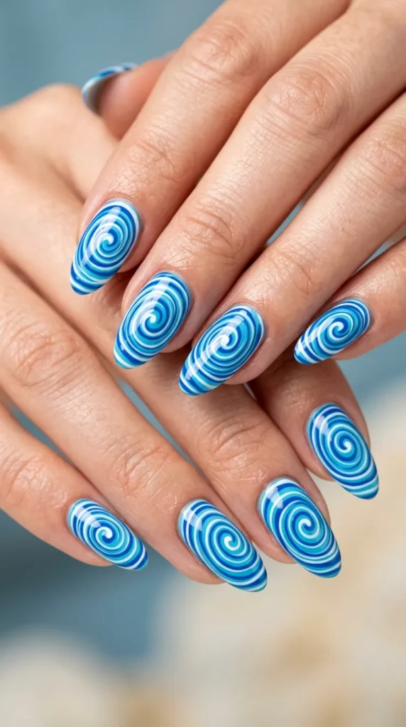 Ocean ripple swirl nails