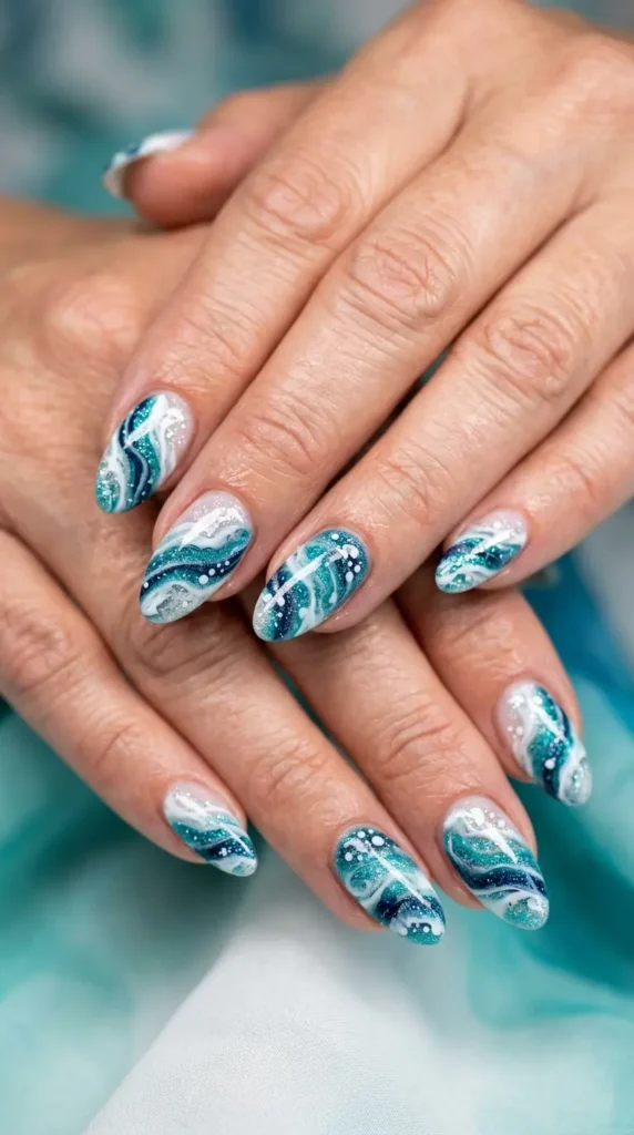 Ocean Wave Glitter Nails