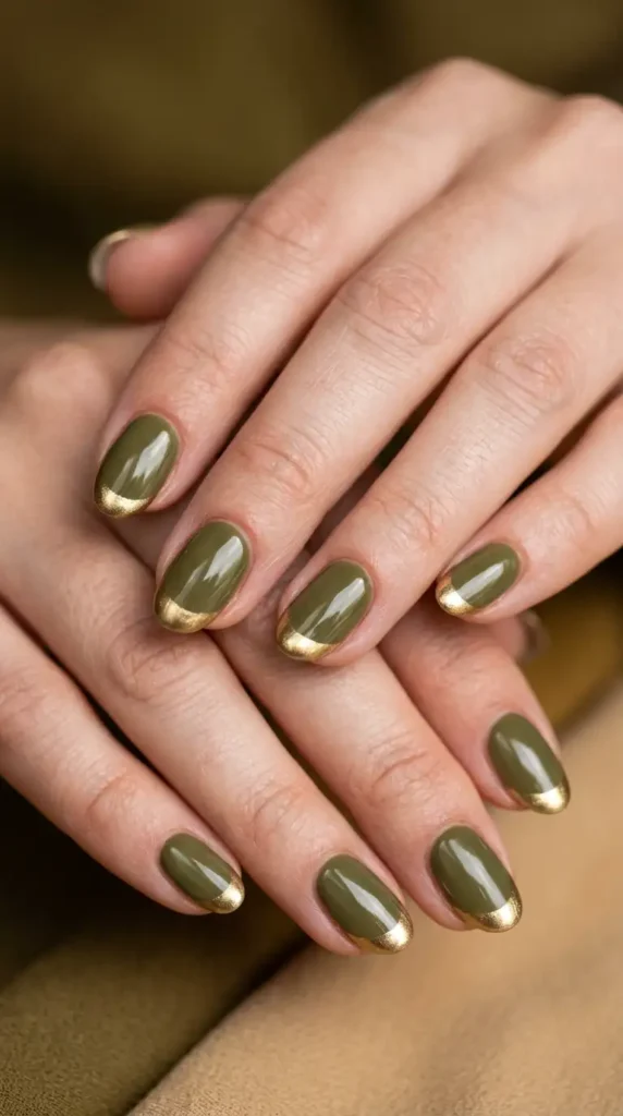Olive and Gold French Tip Combo Nails