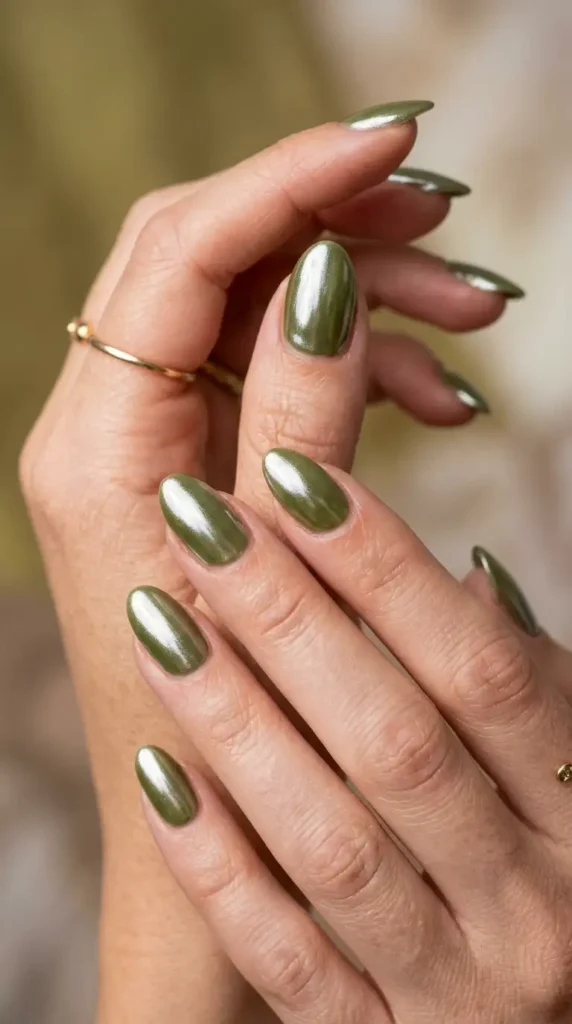 Olive Chrome Glazed Nails
