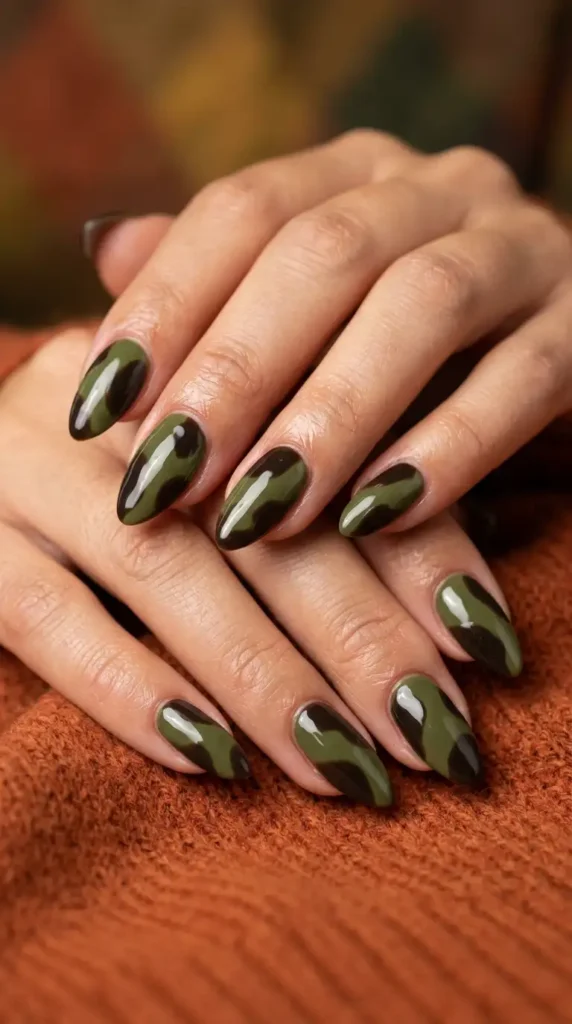 Olive & Espresso Abstract Nails