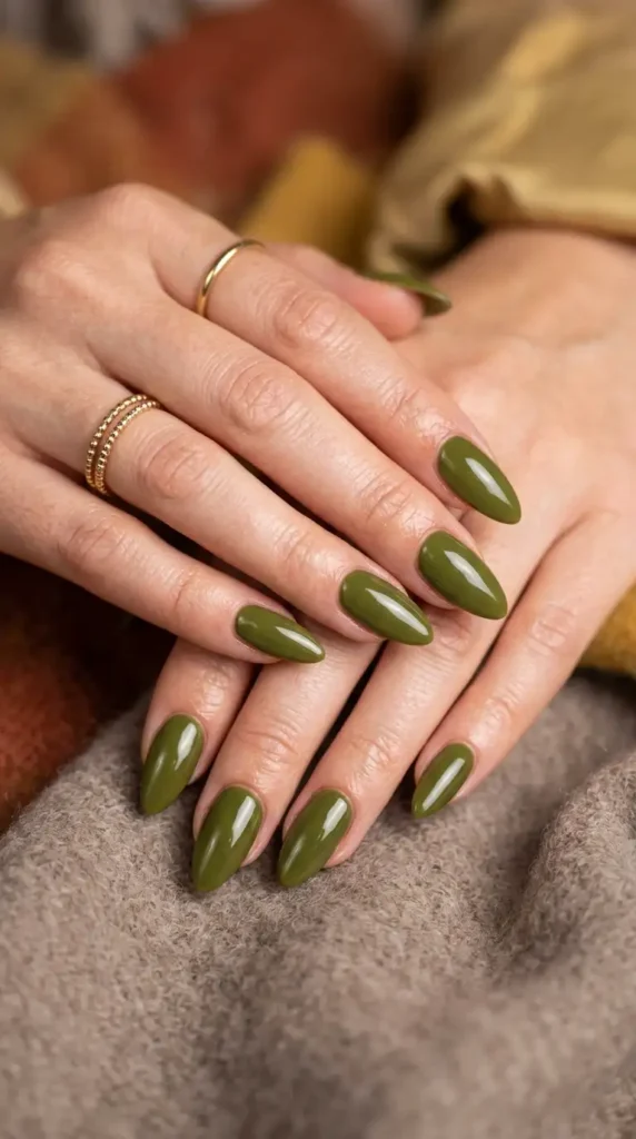 Olive Green Almond NailsOlive Green Almond Nails