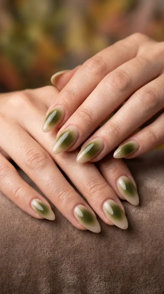 Olive Green Aura Nails