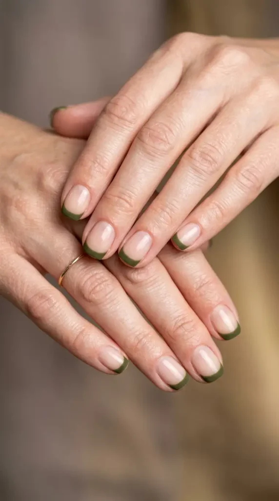 Olive Green French Tips for Minimal Fall Style