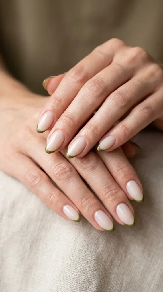 Olive Green Micro French Tips