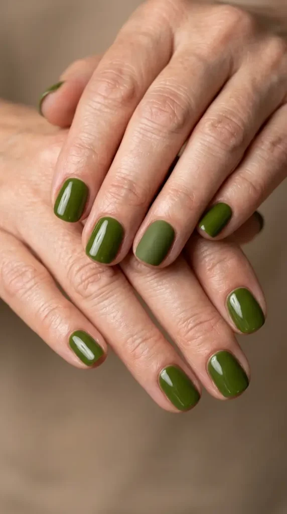 Olive Green Minimalist Nails