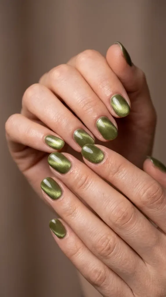 Olive Green Velvet Nails