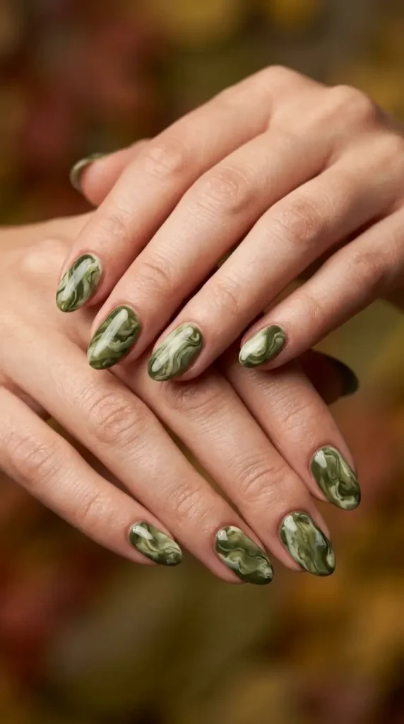 Olive Marble Nails