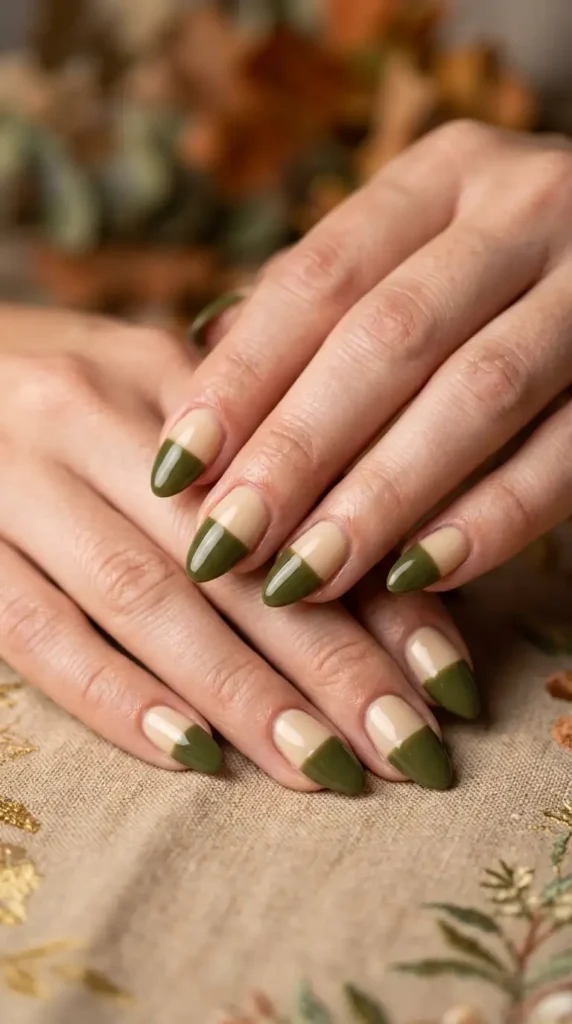 Olive & Nude Color Block Nails