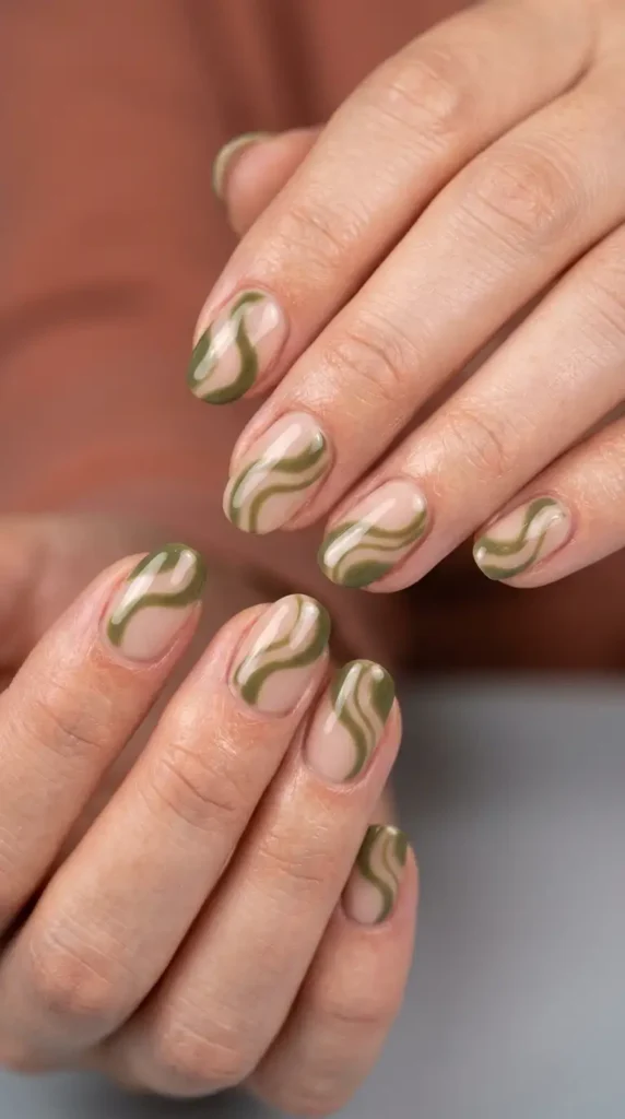Olive & Nude Wave Nails