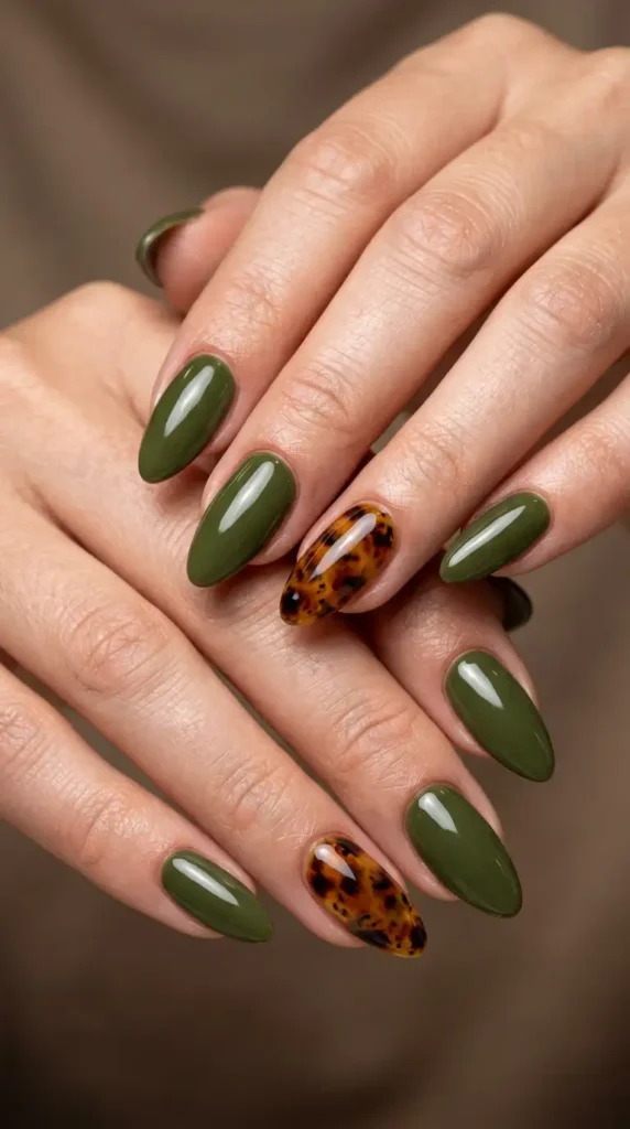 Olive Tortoiseshell Mix Nails