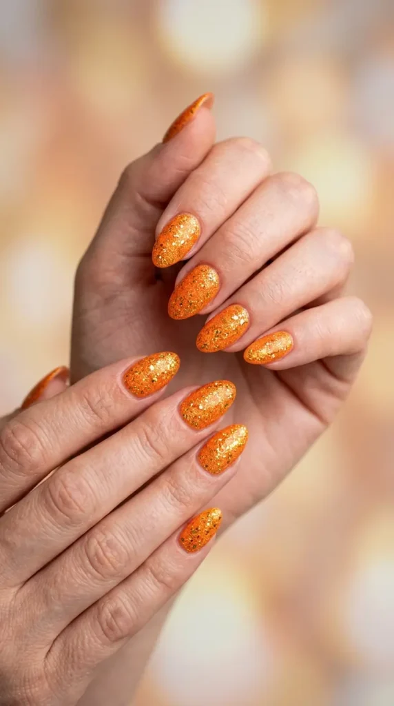 Orange Citrus Glitter Nails