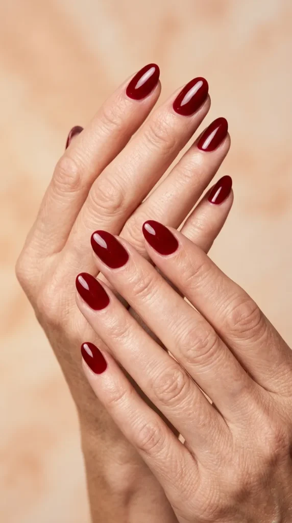 Oval Deep Red Nails