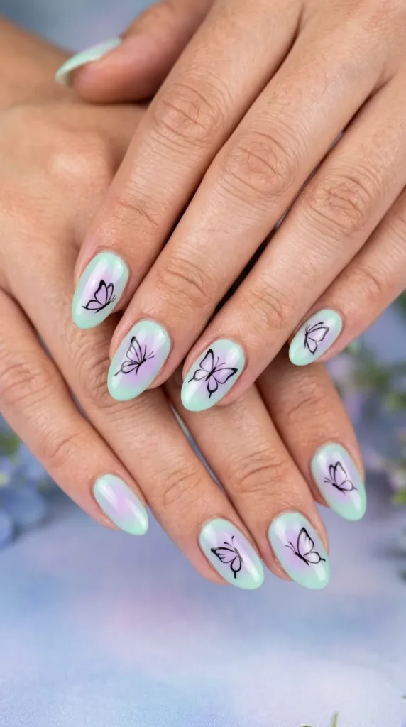 Pastel Butterfly Aura Nails