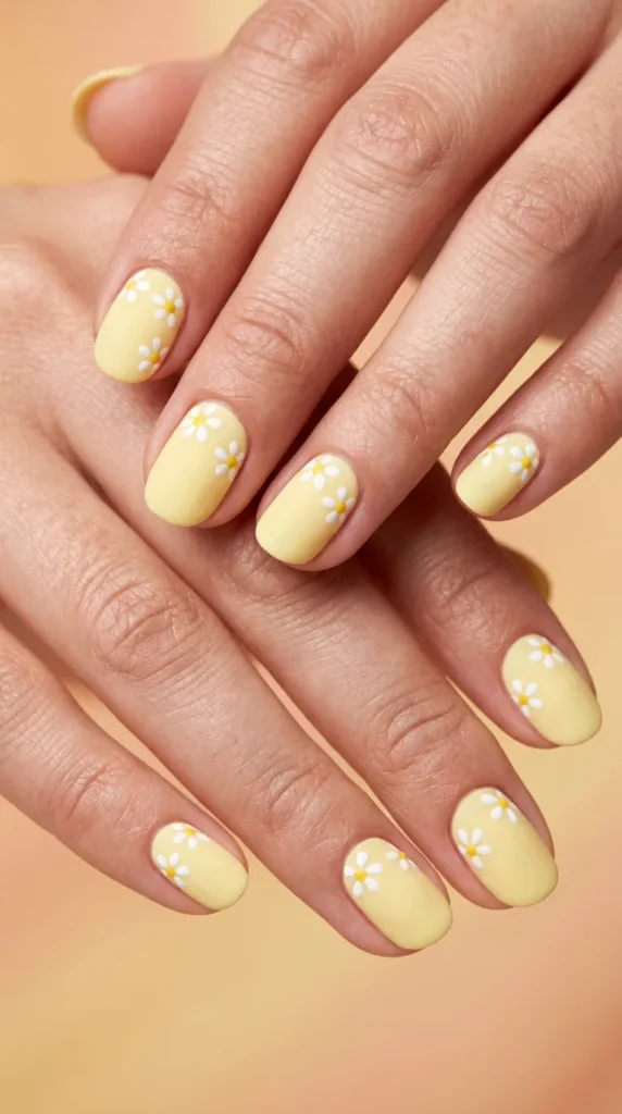 Pastel Yellow Daisy Nails