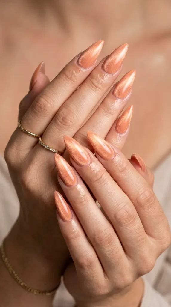 Peach Fuzz Velvet Stiletto Nails