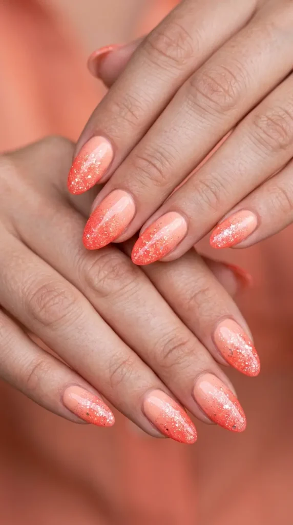 Peachy Coral Glitter Ombre