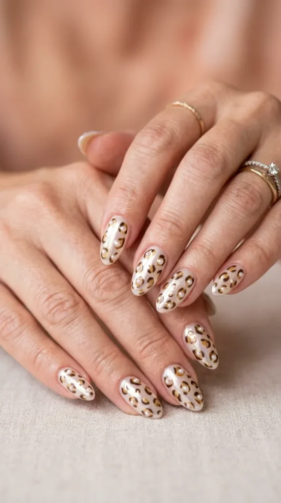 Pearl Glazed Leopard Nails