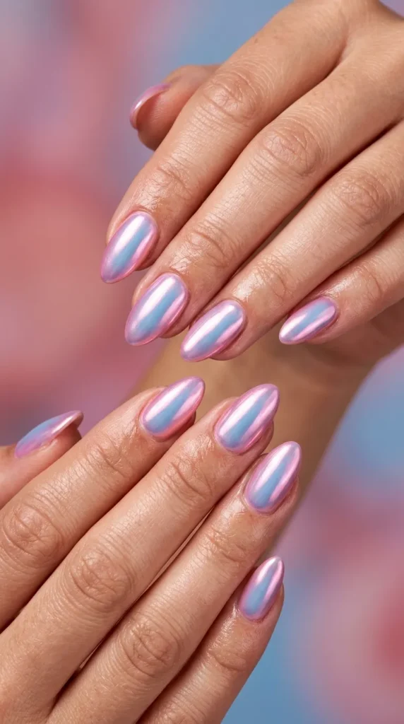 Pink Aura Chrome Nails