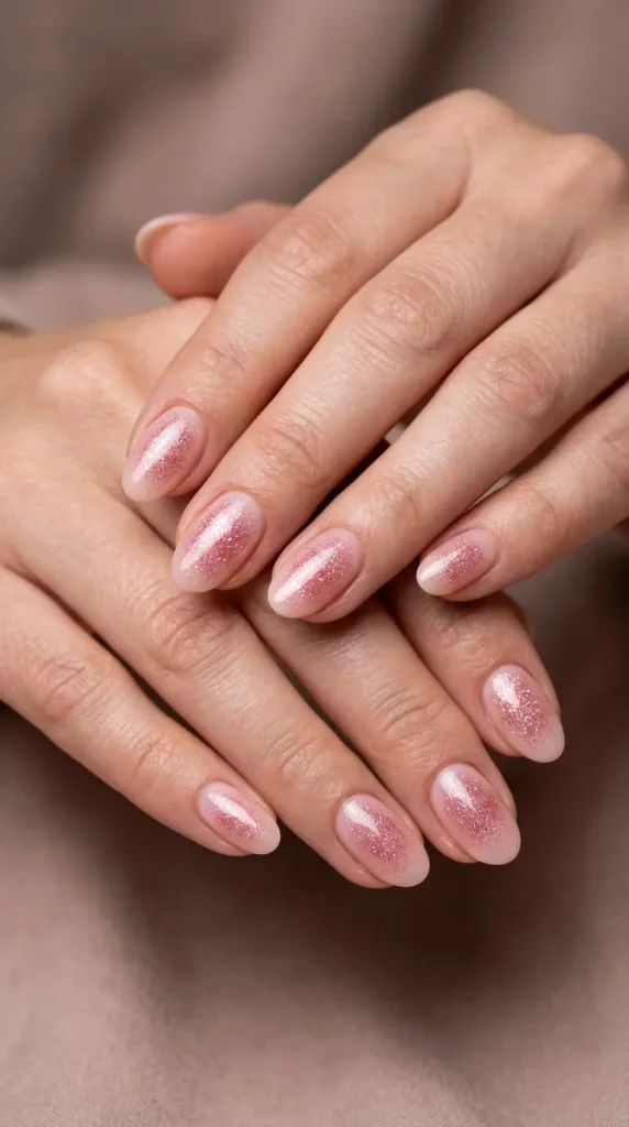 Pink Aura Glitter Nails