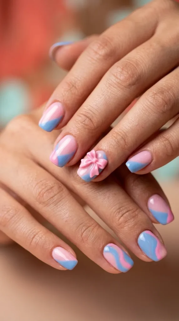 Pink Bow Accent Nails