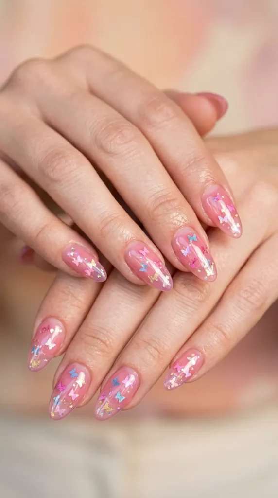 Pink Butterfly Jelly Nails