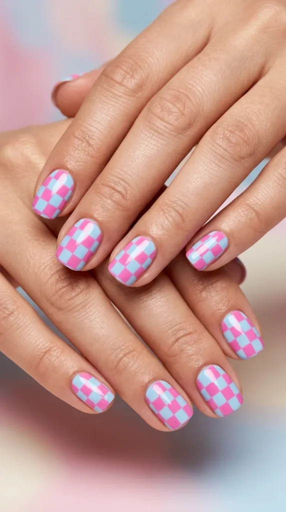 Pink Checkerboard Nails