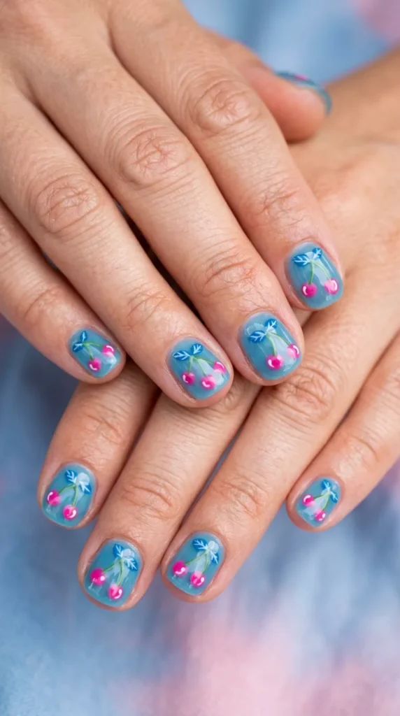 Pink Cherry Accent Nails