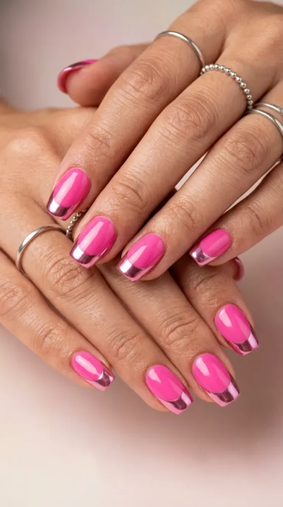 Pink Chrome French Tips