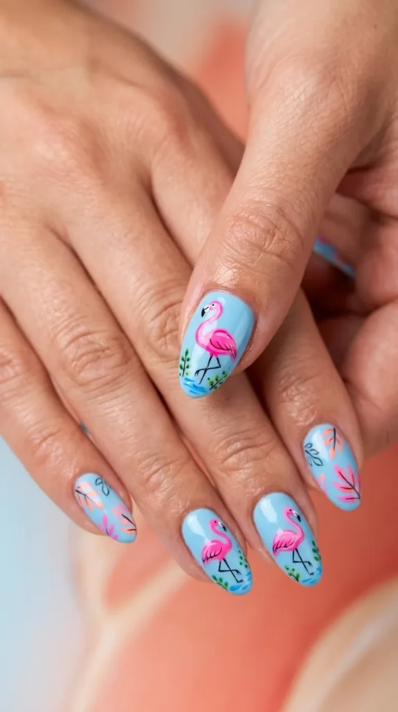 Pink Flamingo Art Nails
