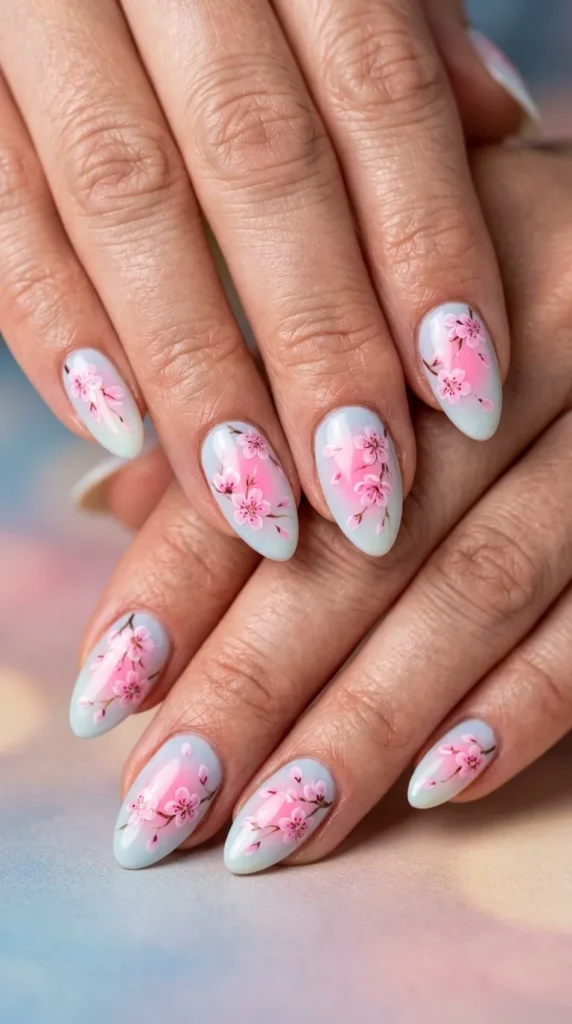 Pink Floral Aura Nails