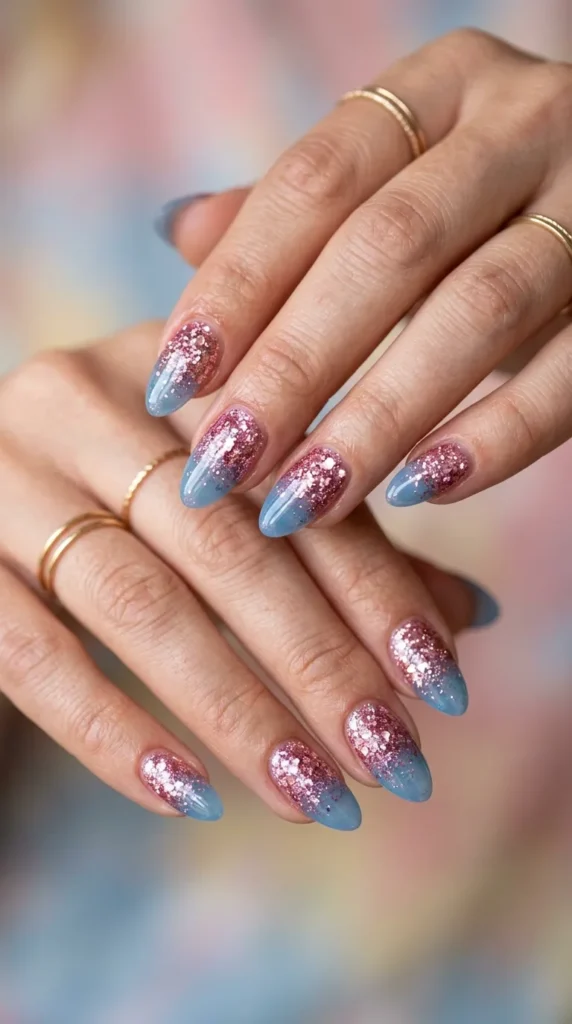 Pink Glitter Fade Nails