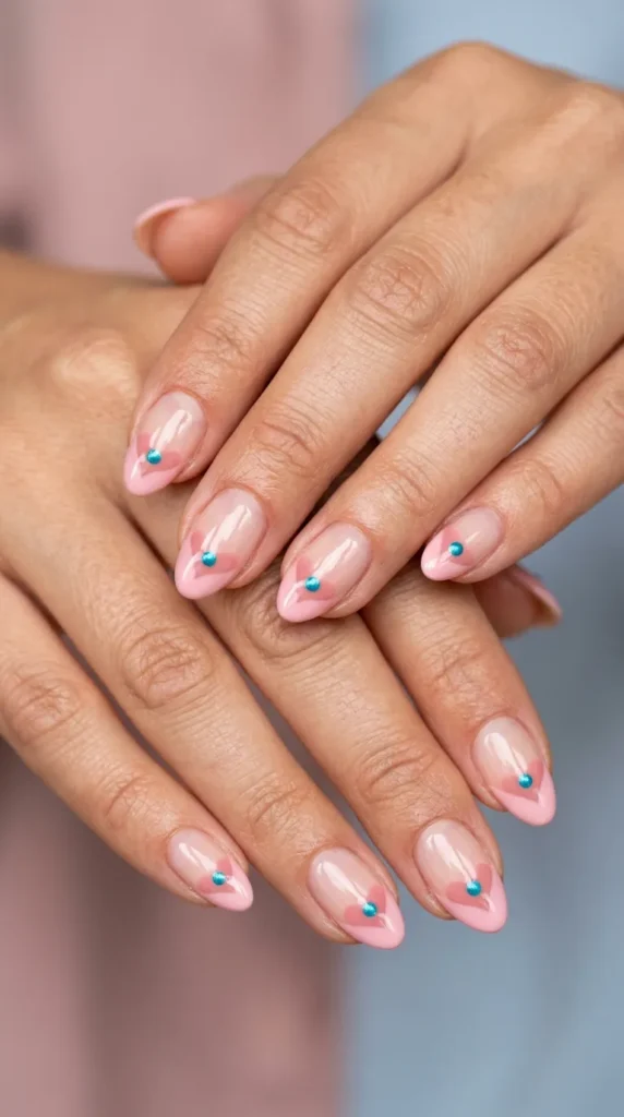 Pink Heart French Nails