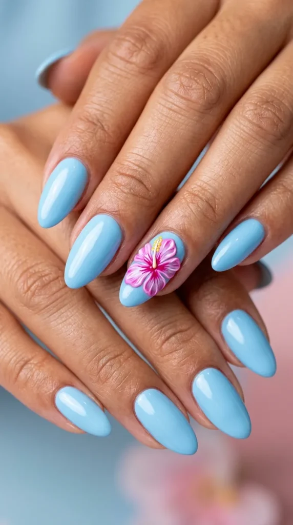 Pink Hibiscus Accent Nails