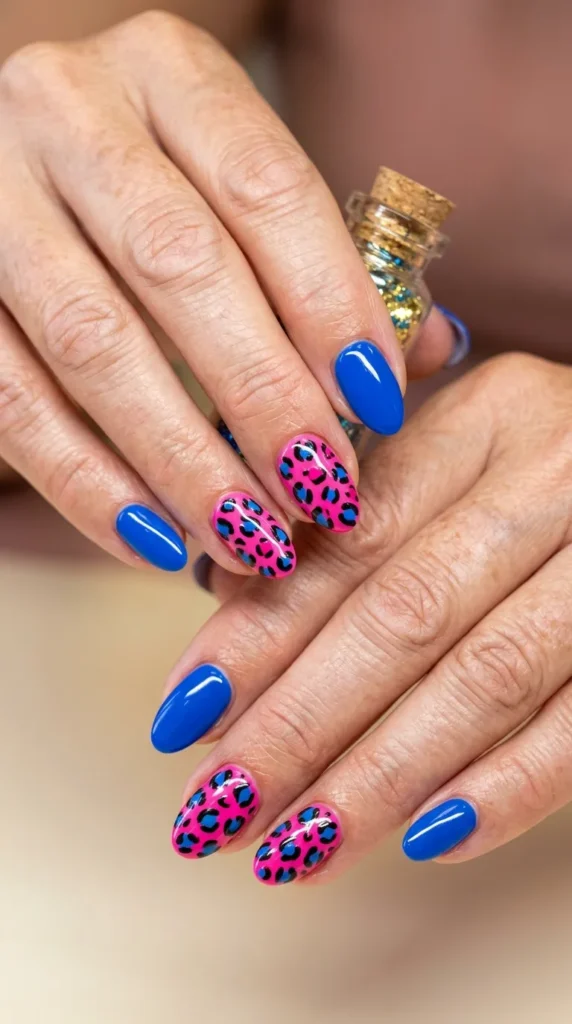 Pink Leopard Accent Nails
