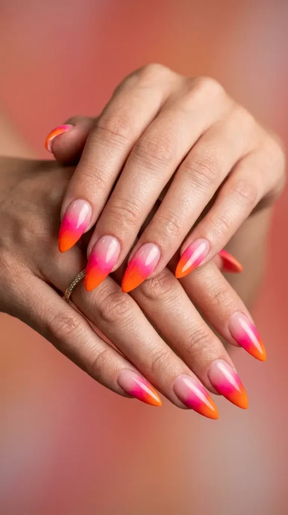 Pink & Orange Sunset French Tips
