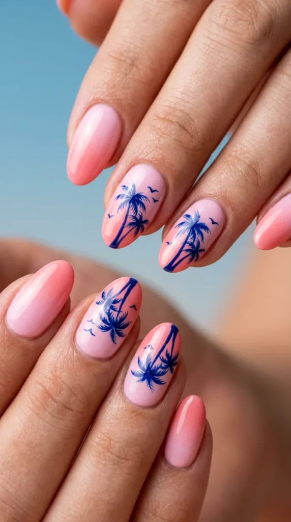 Pink Palm Tree Nails