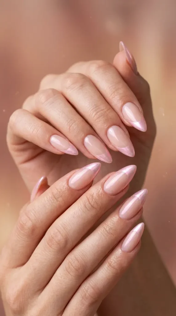 Pink Pearl French Stiletto Nails
