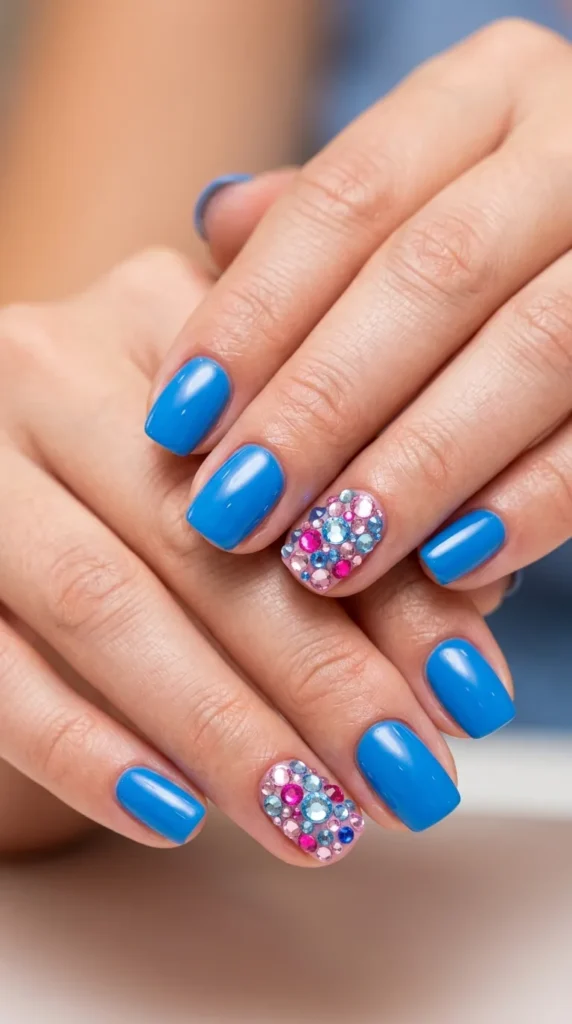 Pink Rhinestone Accent Nails
