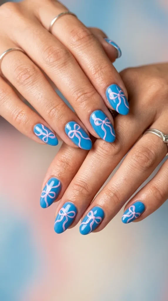 Pink Ribbon Bow Nails