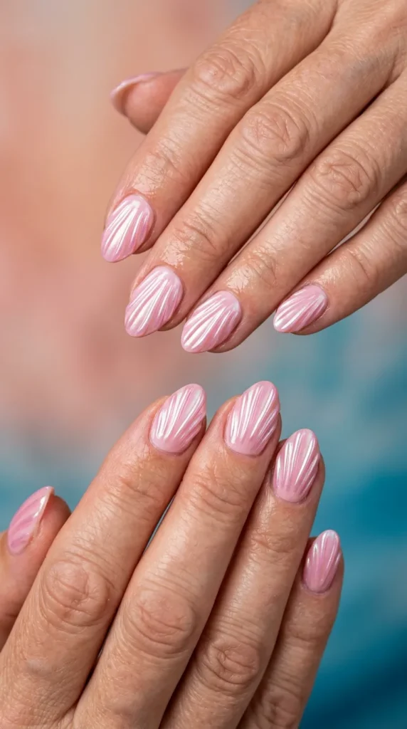 Pink Seashell Chrome Nails