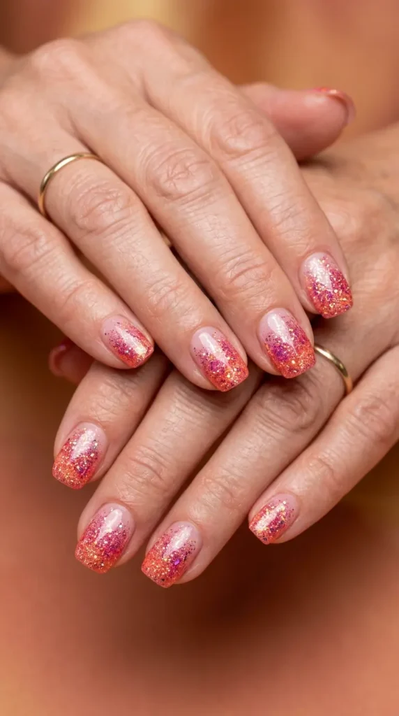 Pink Sunset Glitter Fade Nails