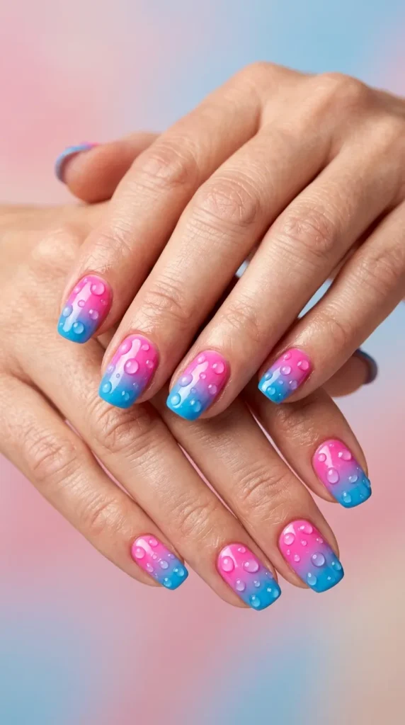 Pink Water Droplet Nails