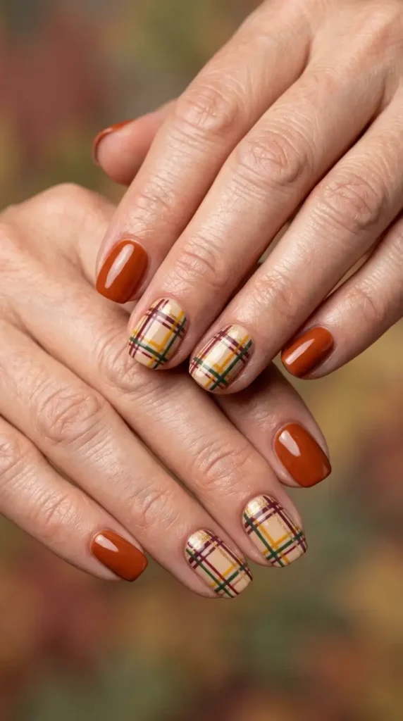 Plaid Accent Fall Nails