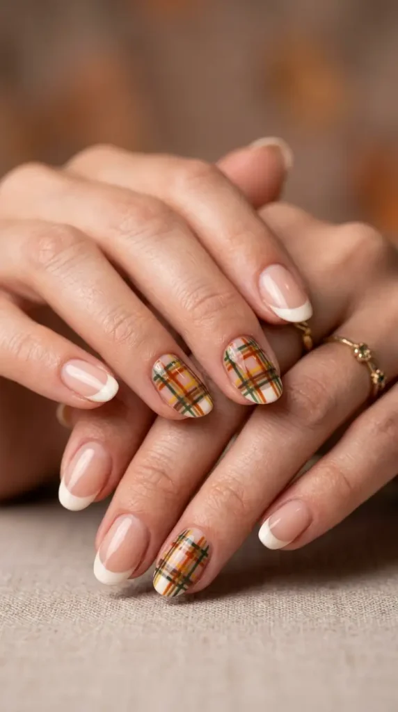 Plaid Accent French Tip Nails