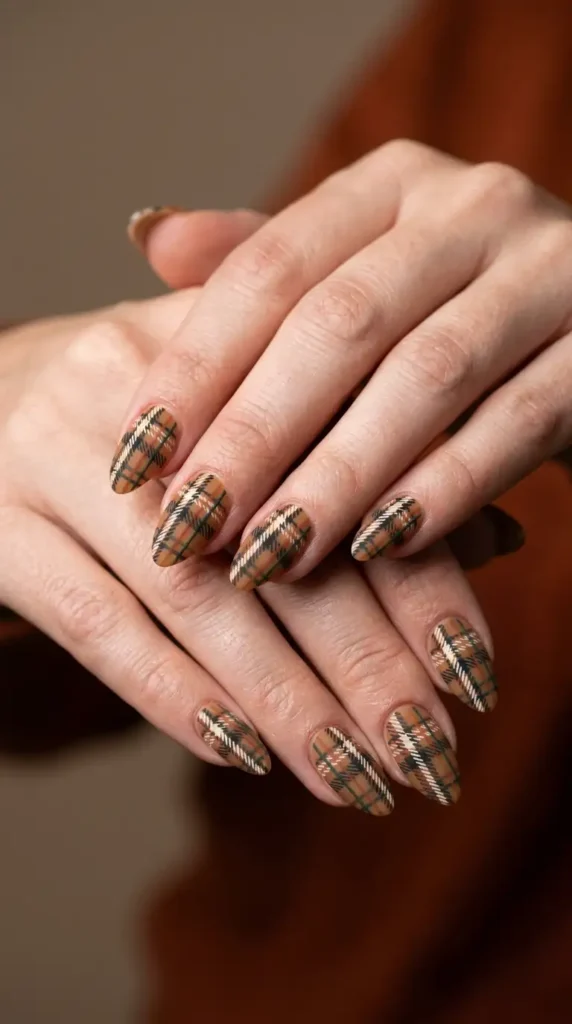 Plaid Fall Almond Nails