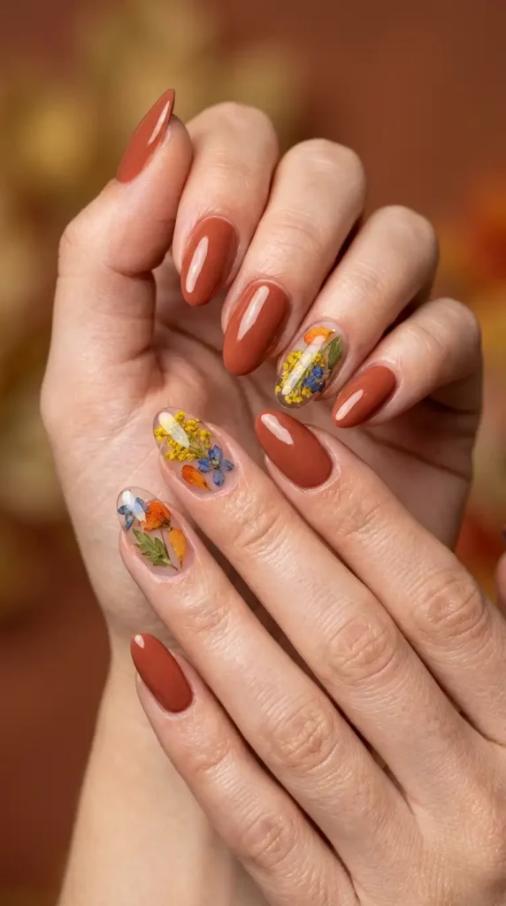 Pressed Wildflower Accent Nails