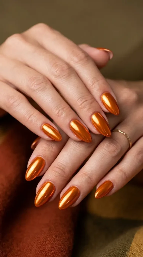 Pumpkin Chrome Nails