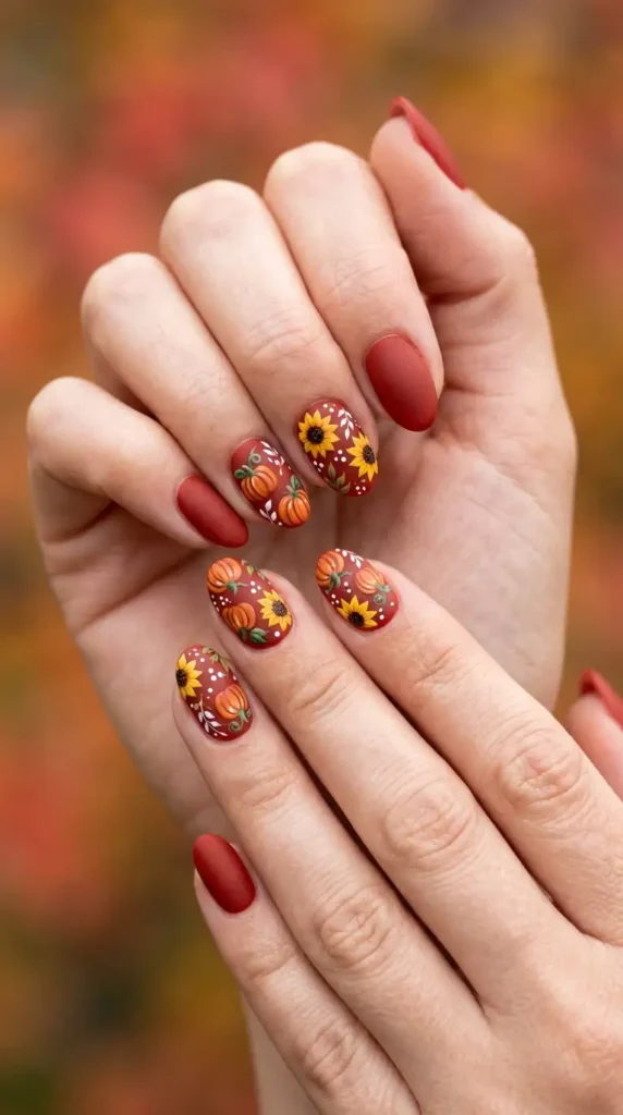 Pumpkin Patch & Sunflower Accent Nails