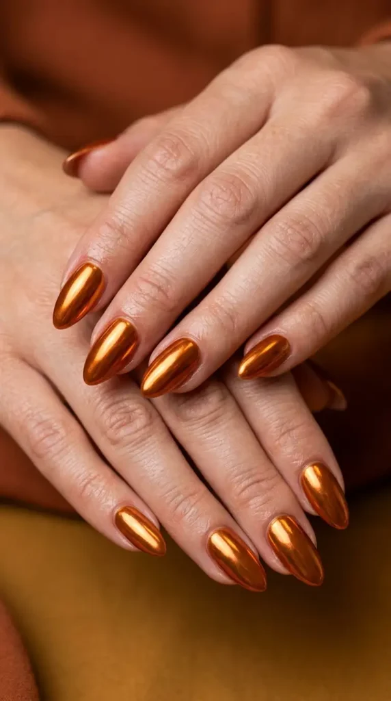 Pumpkin Spice Chrome Nails